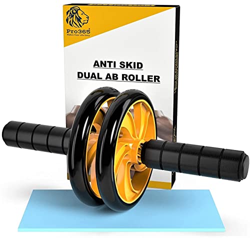 PRO365 Premium Ab Wheel Roller | Heavy Steel Rod | Core Home Workout Equipment 100 Kg | 6MM Knee Mat | Lifetime Brand Warranty|B07PP3LCLN