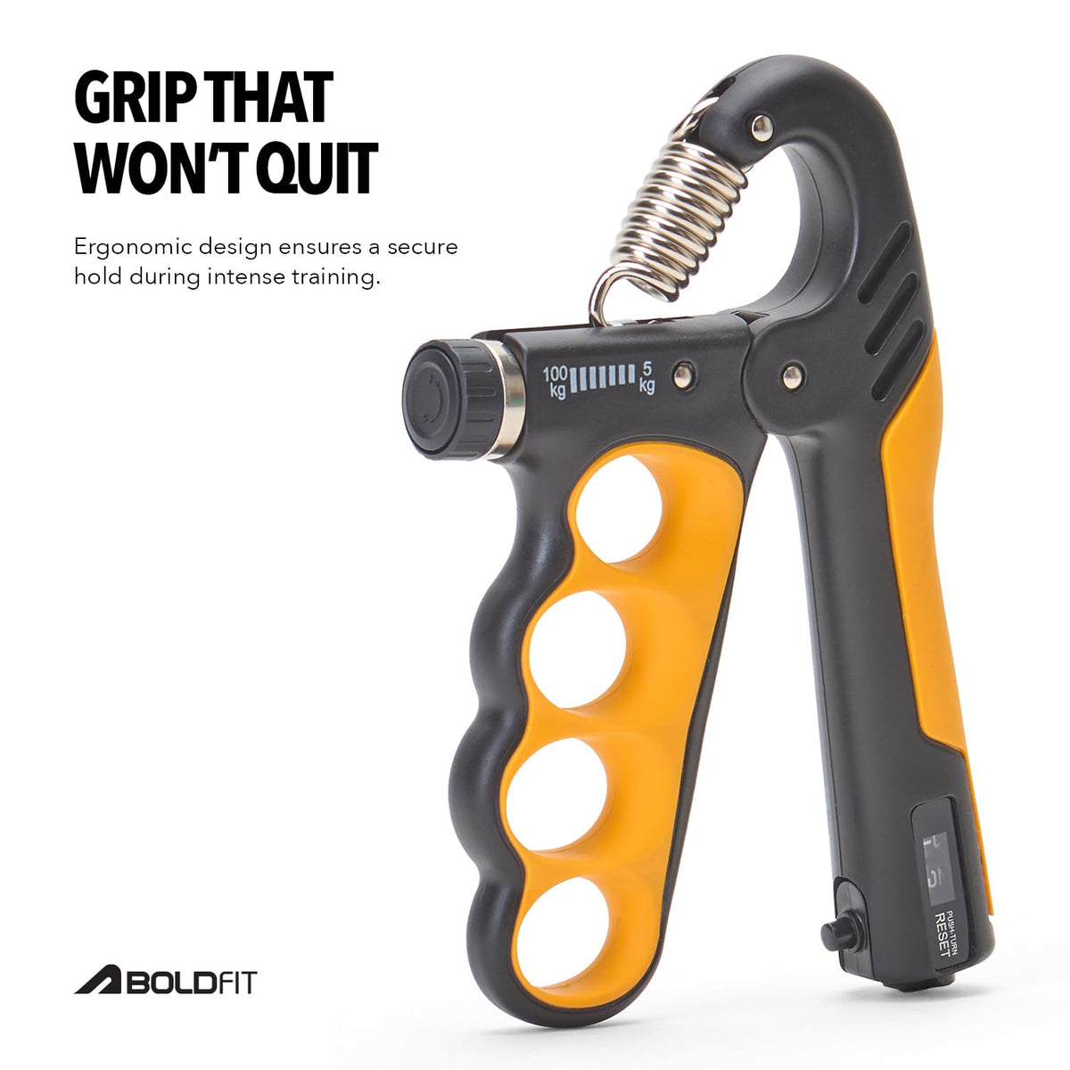 Boldfit Hand Gripper 100kg Hand Grip Forearm Strengthener Finger Gripper Exercise Gym Hand Grip Strengthener With Counter Hand Griper For Men & Women Five Finger Gripper - 100kg Orange