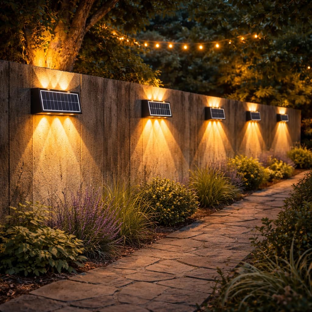 Gesto 6W Solar Wall Lights Outdoor Waterproof IP65, Warm White Up & Down Wall Lamp with 1200mAh Battery, Auto ON/Off Dusk to Dawn, Exterior Light for Garden Fence Gate Patio Pathway Elevation Balcony