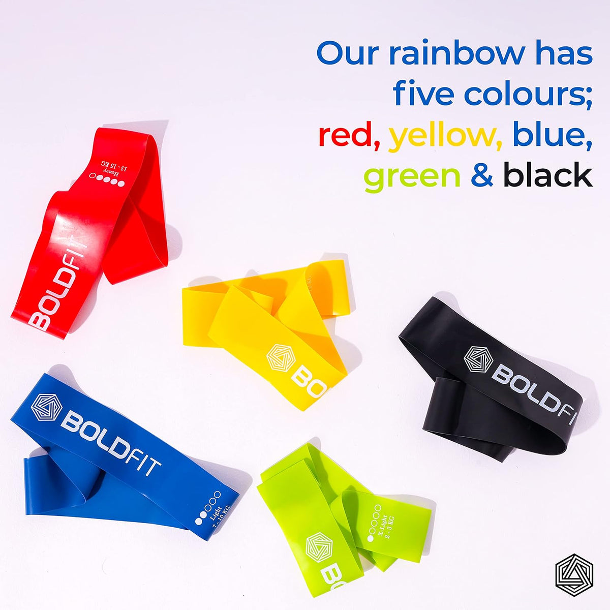 Boldfit Resistance Bands Mini Loop Set (Pack of 5) Hip Toning Exercise for Gym Booty Belt Latex Theraband for Fitness, Multicolor, (RMiniloop1)