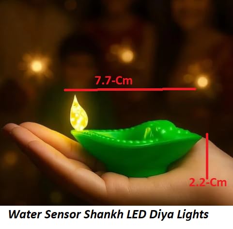 Water Sensor Diya with Shankh Shape Flameless & Smokeless LED Diya, Eco Friendly Decorative Diyas Light, Battery Operated LED Diya for Diwali, Festivals, Office & Home Decoration (Pack of 12)