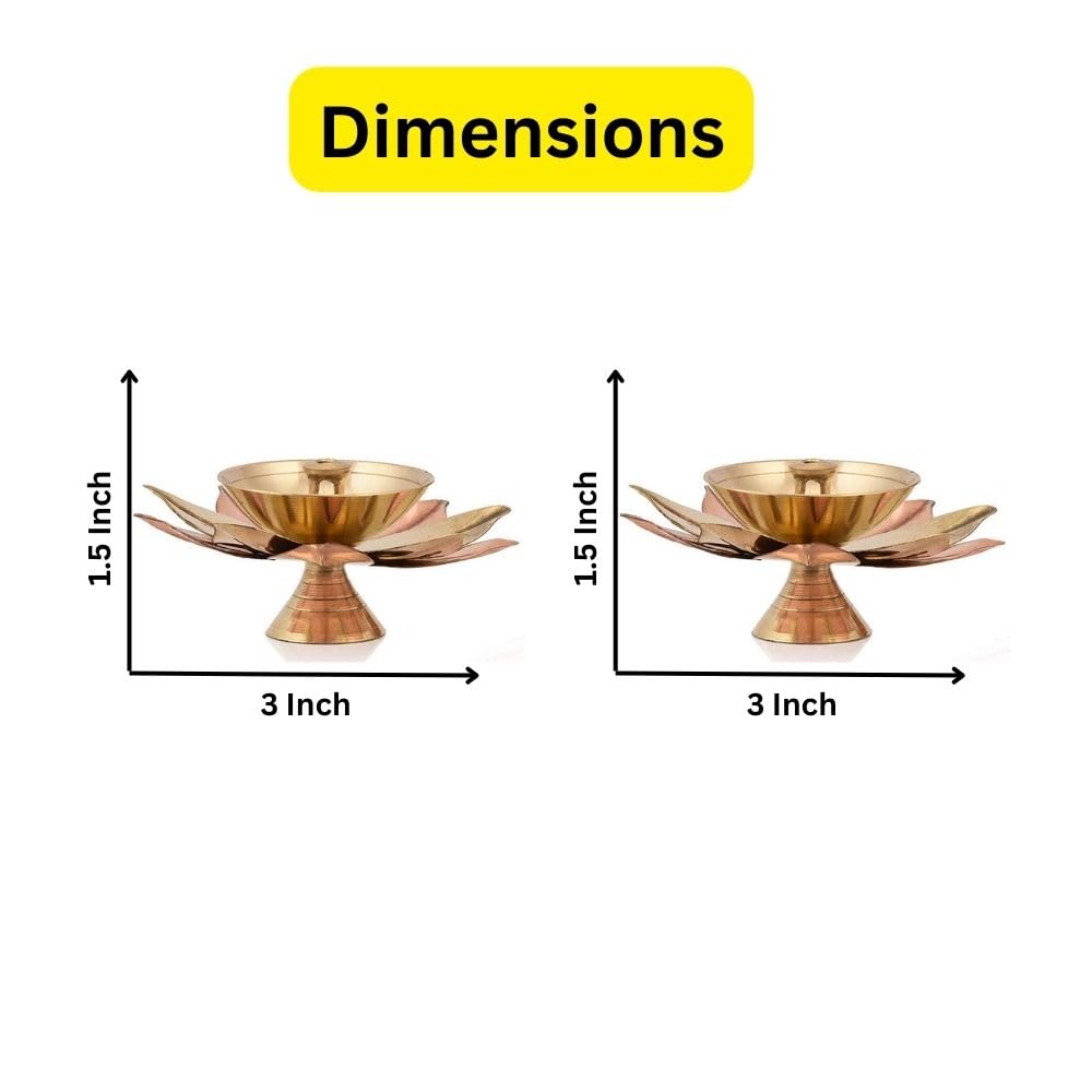 Collectible India Brass Diya Lamp Lotus Shape -Decorative Akhand Deepak for Pooja - Set of 2 (Gold_3 X 3 X 1.5 Inches)