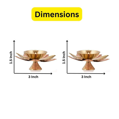 Collectible India Brass Diya Lamp Lotus Shape -Decorative Akhand Deepak for Pooja - Set of 2 (Gold_3 X 3 X 1.5 Inches)