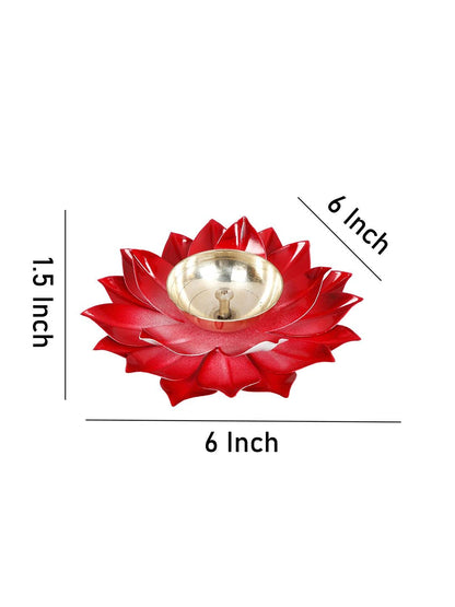 Collectible India Diya for Puja Home Decoration Item Gift, Lotus Brass Diyas Oil Lamp Pooja, Diwali Gifts (Set of 2)