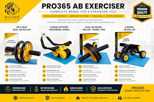 PRO365 Premium Ab Wheel Roller | Heavy Steel Rod | Core Home Workout Equipment 100 Kg | 6MM Knee Mat | Lifetime Brand Warranty|B07PP3LCLN