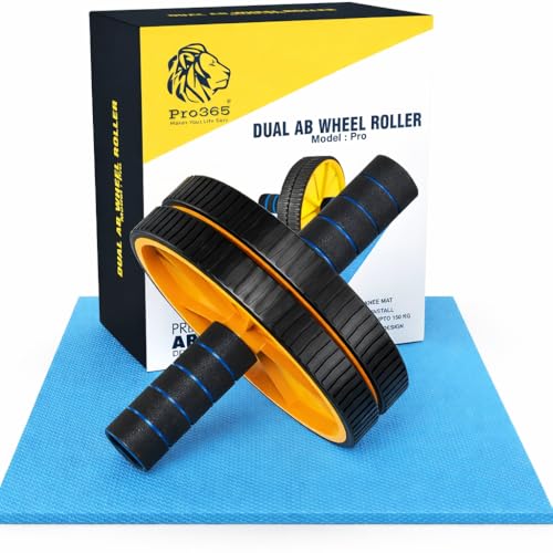 PRO365 Premium Ab Wheel Roller | Heavy Steel Rod | Core Home Workout Equipment 100 Kg | 6MM Knee Mat | Lifetime Brand Warranty|B07PP3LCLN