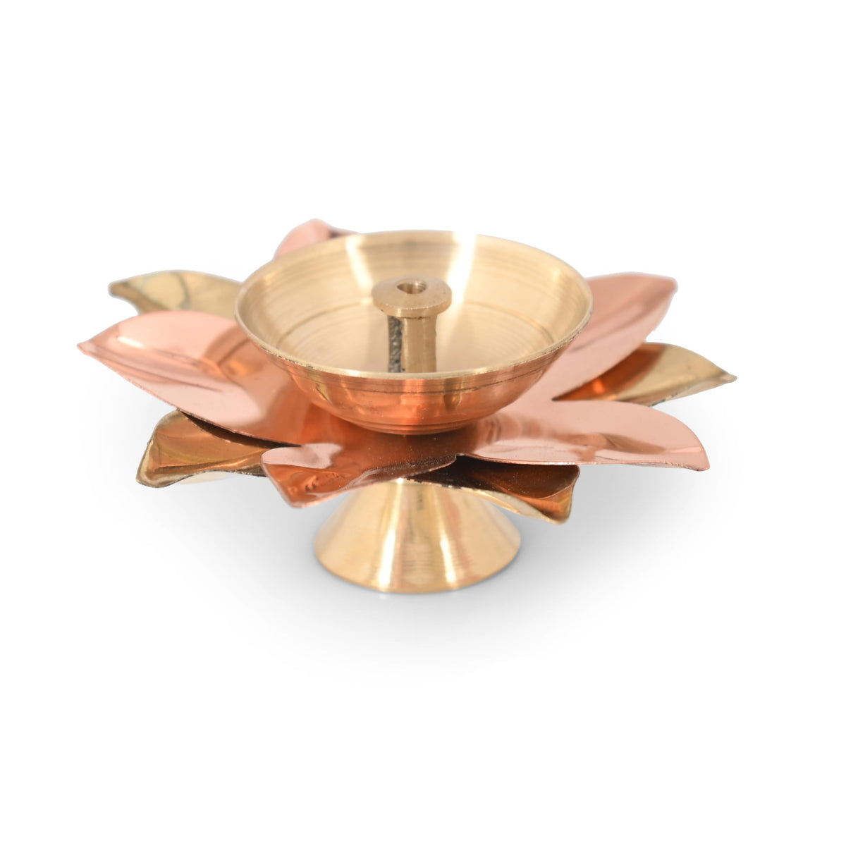 Collectible India Brass Diya Lamp Lotus Shape -Decorative Akhand Deepak for Pooja - Set of 2 (Gold_3 X 3 X 1.5 Inches)