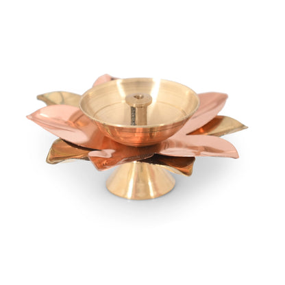 Collectible India Brass Diya Lamp Lotus Shape -Decorative Akhand Deepak for Pooja - Set of 2 (Gold_3 X 3 X 1.5 Inches)
