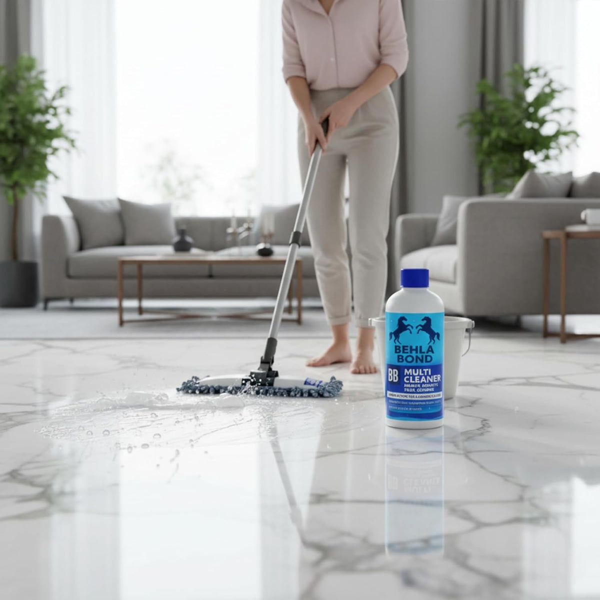 Behlabond Multi Cleaner Liquid for Tiles, Marble, Granite & Ceramic Floors - 800ml Rapid Action Stain Remover, Heavy Duty Grout Cleaner & Surface Shiner (3 Bottle)