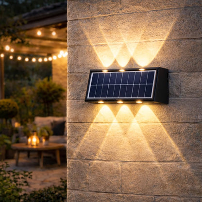 Gesto 6W Solar Wall Lights Outdoor Waterproof IP65, Warm White Up & Down Wall Lamp with 1200mAh Battery, Auto ON/Off Dusk to Dawn, Exterior Light for Garden Fence Gate Patio Pathway Elevation Balcony