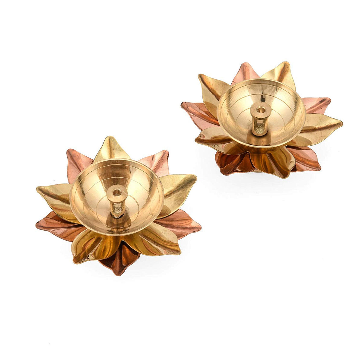 Collectible India Brass Diya Lamp Lotus Shape -Decorative Akhand Deepak for Pooja - Set of 2 (Gold_3 X 3 X 1.5 Inches)