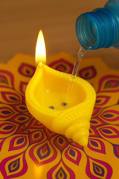 Water Sensor Diya with Shankh Shape Flameless & Smokeless LED Diya, Eco Friendly Decorative Diyas Light, Battery Operated LED Diya for Diwali, Festivals, Office & Home Decoration (Pack of 12)