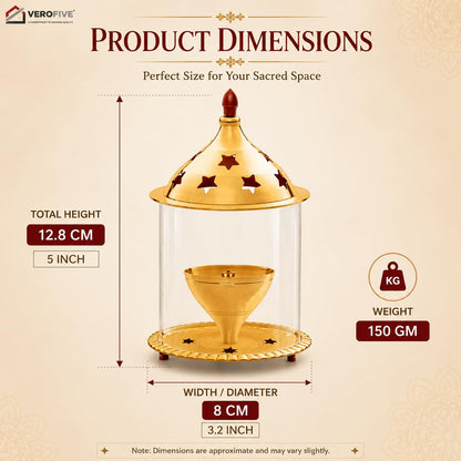 VEROFIVE Akhand Jyot Brass Diya, Medium – Puja & Festival Décor