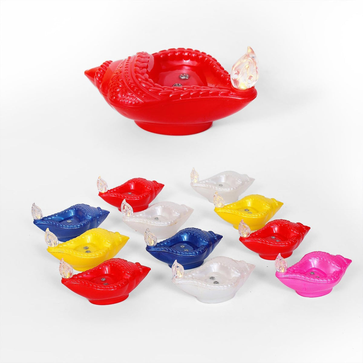 Water Sensor Diya with Shankh Shape Flameless & Smokeless LED Diya, Eco Friendly Decorative Diyas Light, Battery Operated LED Diya for Diwali, Festivals, Office & Home Decoration (Pack of 12)