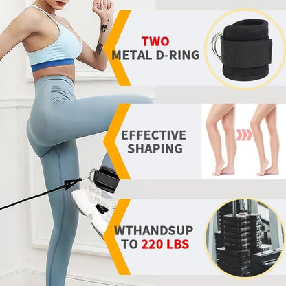 Unisex Ankle Straps with Metal D-Rings for Cable Machine