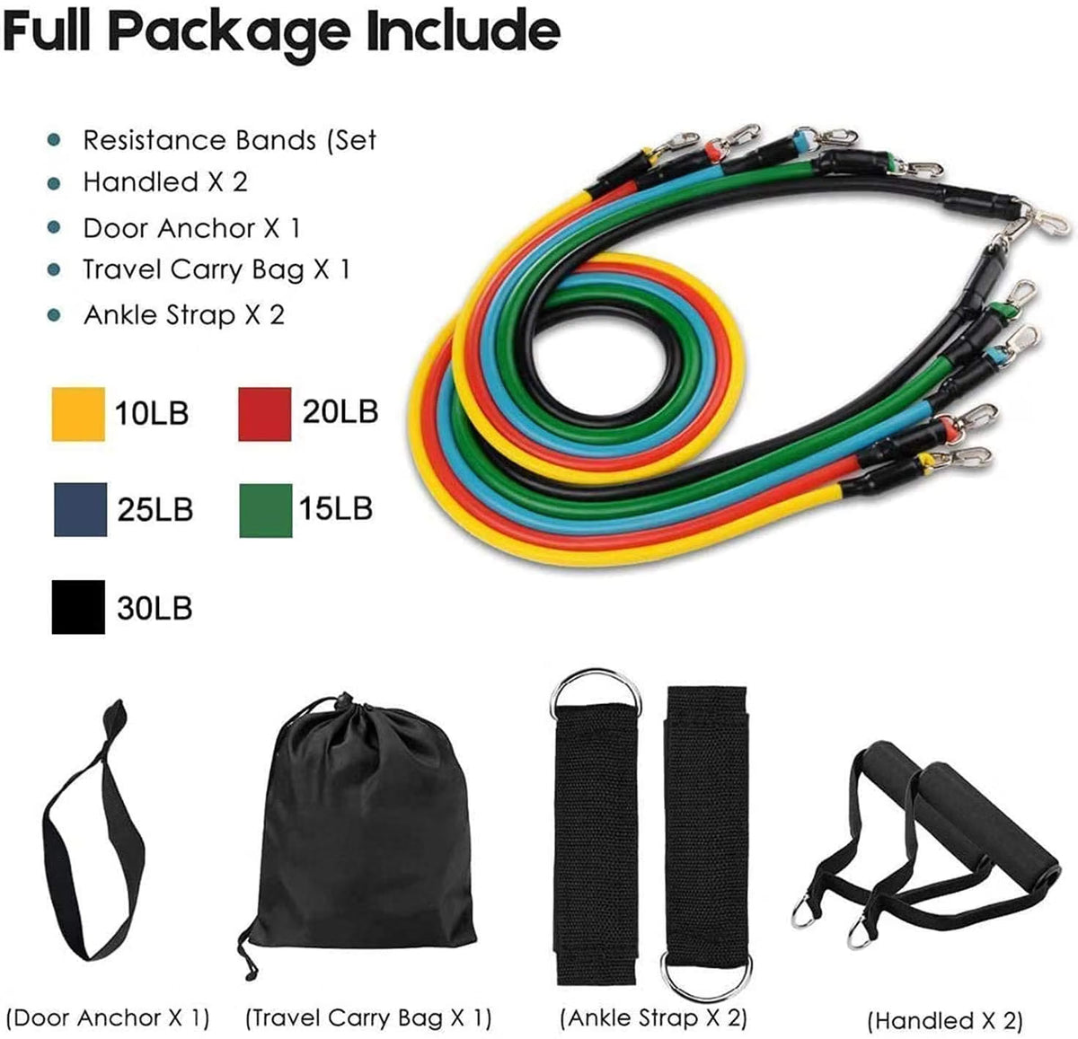 11 Pcs Resistance Bands Set for Exercise, Stretching, & Workout (Copy)