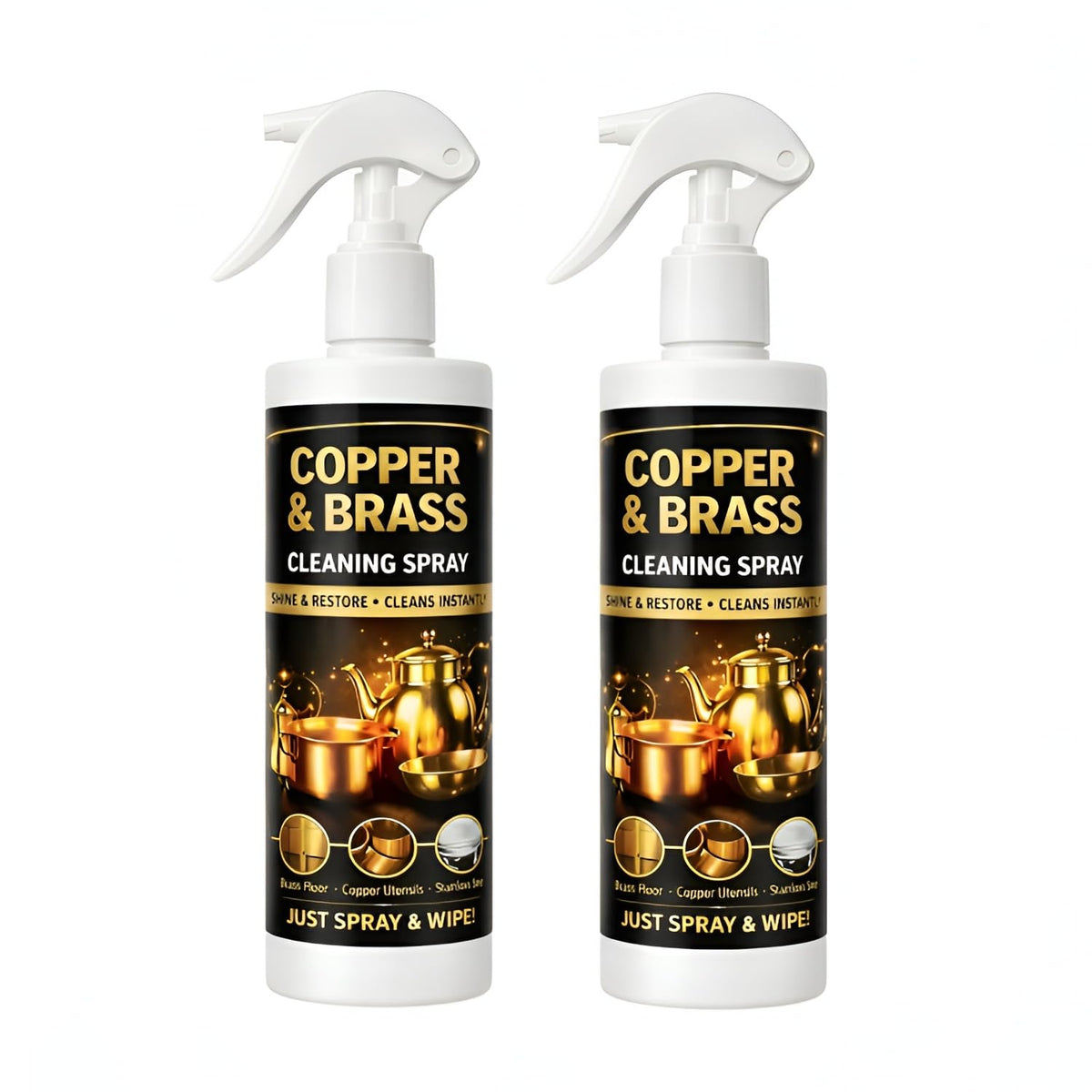 Copper & Brass/Silver Chrome Cleaning Spray 2x200ml Each – Easy Spray & Wipe | For Utensils, Pooja Items, Home Décor | Cleaner & Polish with Corrosion Inhibitor