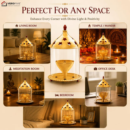 VEROFIVE Akhand Jyot Brass Diya, Medium – Puja & Festival Décor
