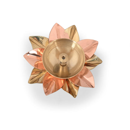 Collectible India Brass Diya Lamp Lotus Shape -Decorative Akhand Deepak for Pooja - Set of 2 (Gold_3 X 3 X 1.5 Inches)