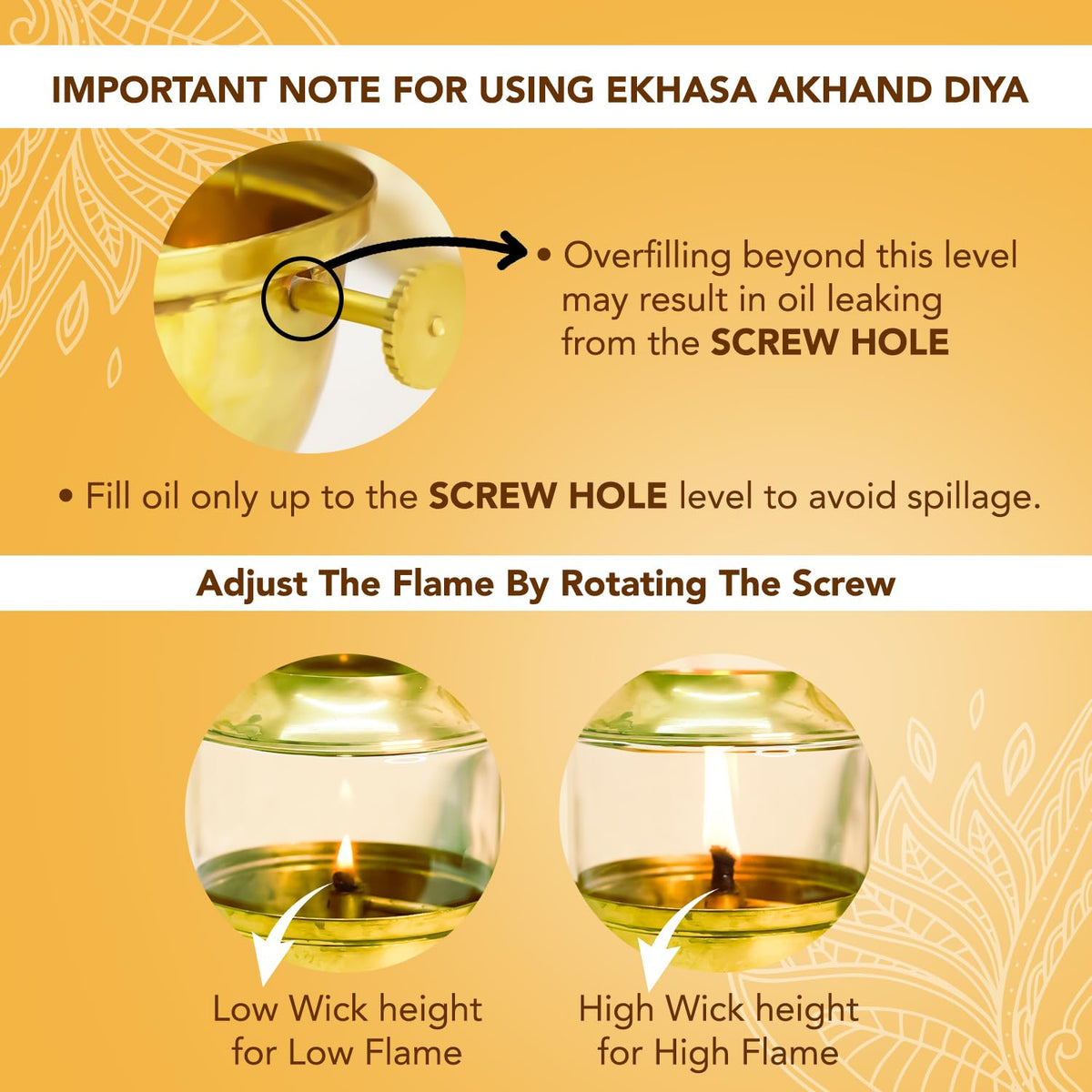 Ekhasa 100% Pure Brass Akhand Jyot Diya with Adjustable Bati Knob, Wick Lifting Screw Lever, Glass Cover (Large Size, 250 ml Oil Capacity, Stay Lit for 48 Hours, Wick Included, Authentic Borosilicate)