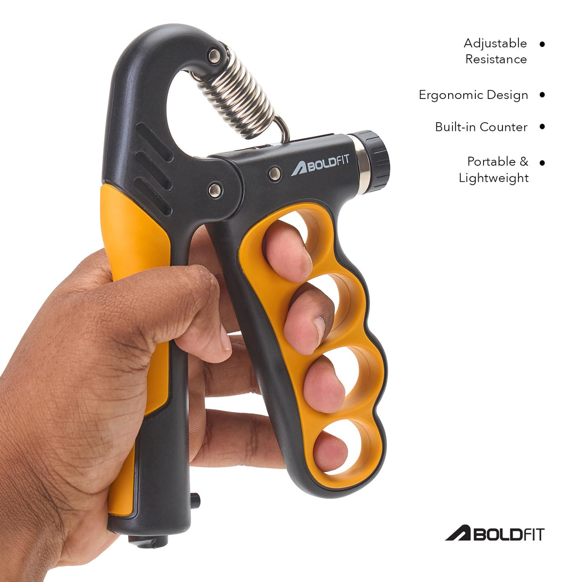 Boldfit Hand Gripper 100kg Hand Grip Forearm Strengthener Finger Gripper Exercise Gym Hand Grip Strengthener With Counter Hand Griper For Men & Women Five Finger Gripper - 100kg Orange