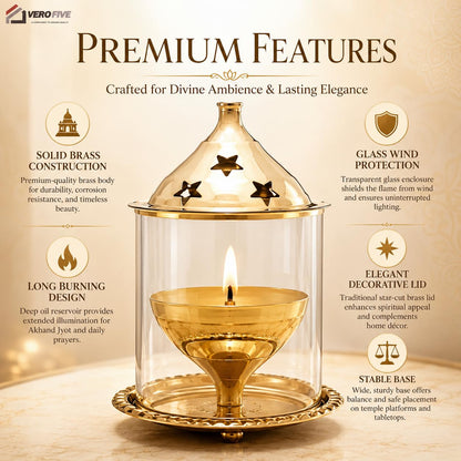 VEROFIVE Akhand Jyot Brass Diya, Medium – Puja & Festival Décor