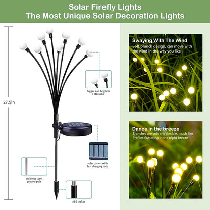 OBSYDIUM Solar Garden Lights Outdoor, Firefly Starburst Swaying LED, IP65 Waterproof, Auto On/Off, Warm White Home Balcony Plant Pot Lights for Terrace Pots Decoration (2, Medium)