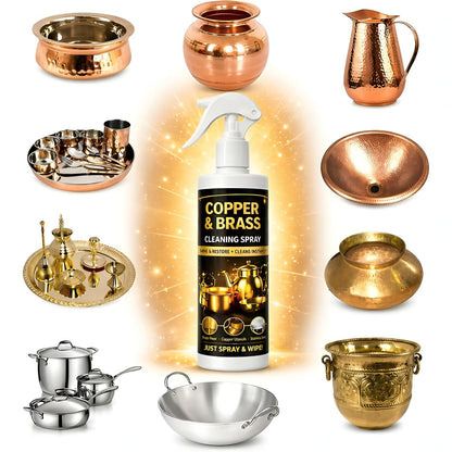 Copper & Brass Cleaning Spray for Utensils and Home Decor, Shine & Restore Formula, Removes Tarnish, Easy Spray & Wipe Cleaner, Suitable for Kitchen and Daily Use, Each 200ml, Pack of 4