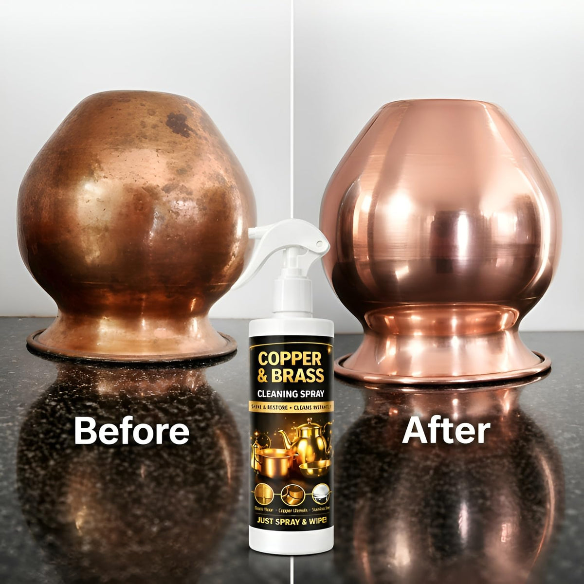 Copper & Brass Cleaning Spray for Utensils and Home Decor, Shine & Restore Formula, Removes Tarnish, Easy Spray & Wipe Cleaner, Suitable for Kitchen and Daily Use, Each 200ml, Pack of 4