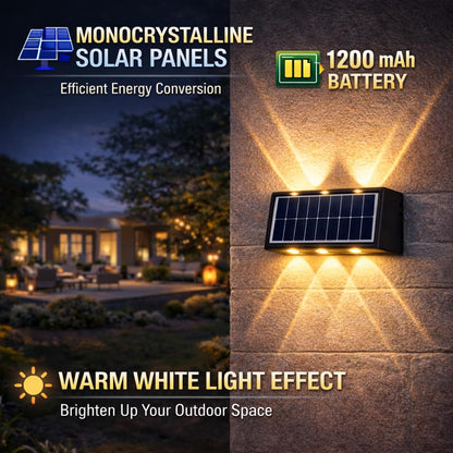 Gesto 6W Solar Wall Lights Outdoor Waterproof IP65, Warm White Up & Down Wall Lamp with 1200mAh Battery, Auto ON/Off Dusk to Dawn, Exterior Light for Garden Fence Gate Patio Pathway Elevation Balcony