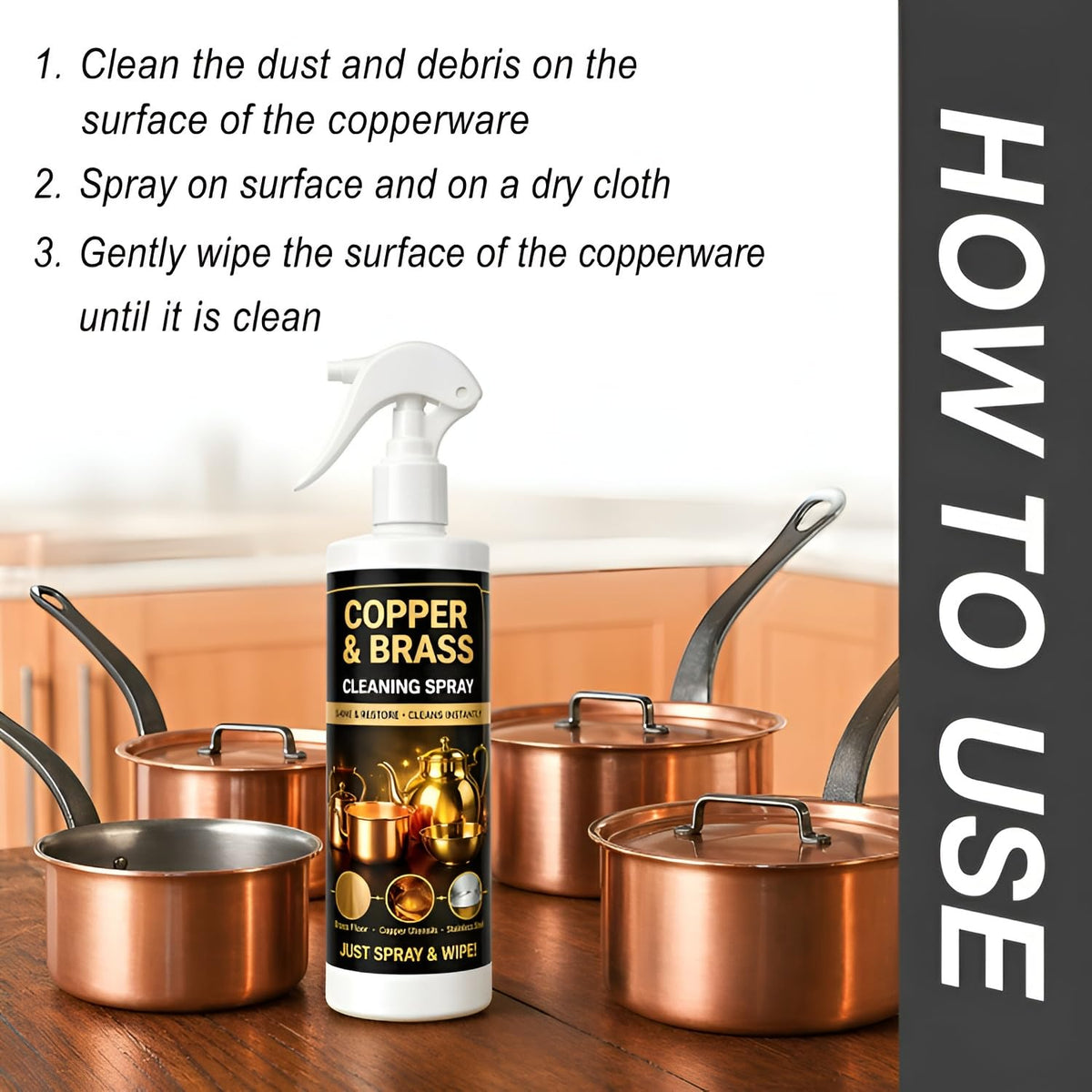 Copper & Brass/Silver Chrome Cleaning Spray 2x200ml Each – Easy Spray & Wipe | For Utensils, Pooja Items, Home Décor | Cleaner & Polish with Corrosion Inhibitor
