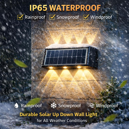 Gesto 6W Solar Wall Lights Outdoor Waterproof IP65, Warm White Up & Down Wall Lamp with 1200mAh Battery, Auto ON/Off Dusk to Dawn, Exterior Light for Garden Fence Gate Patio Pathway Elevation Balcony