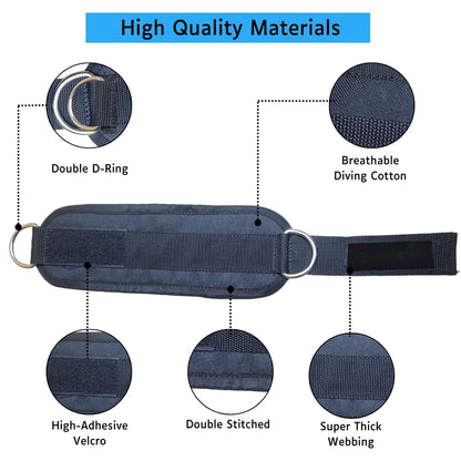 Unisex Ankle Straps with Metal D-Rings for Cable Machine