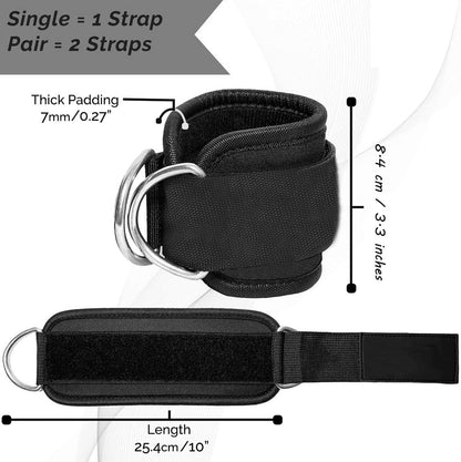 Unisex Ankle Straps with Metal D-Rings for Cable Machine