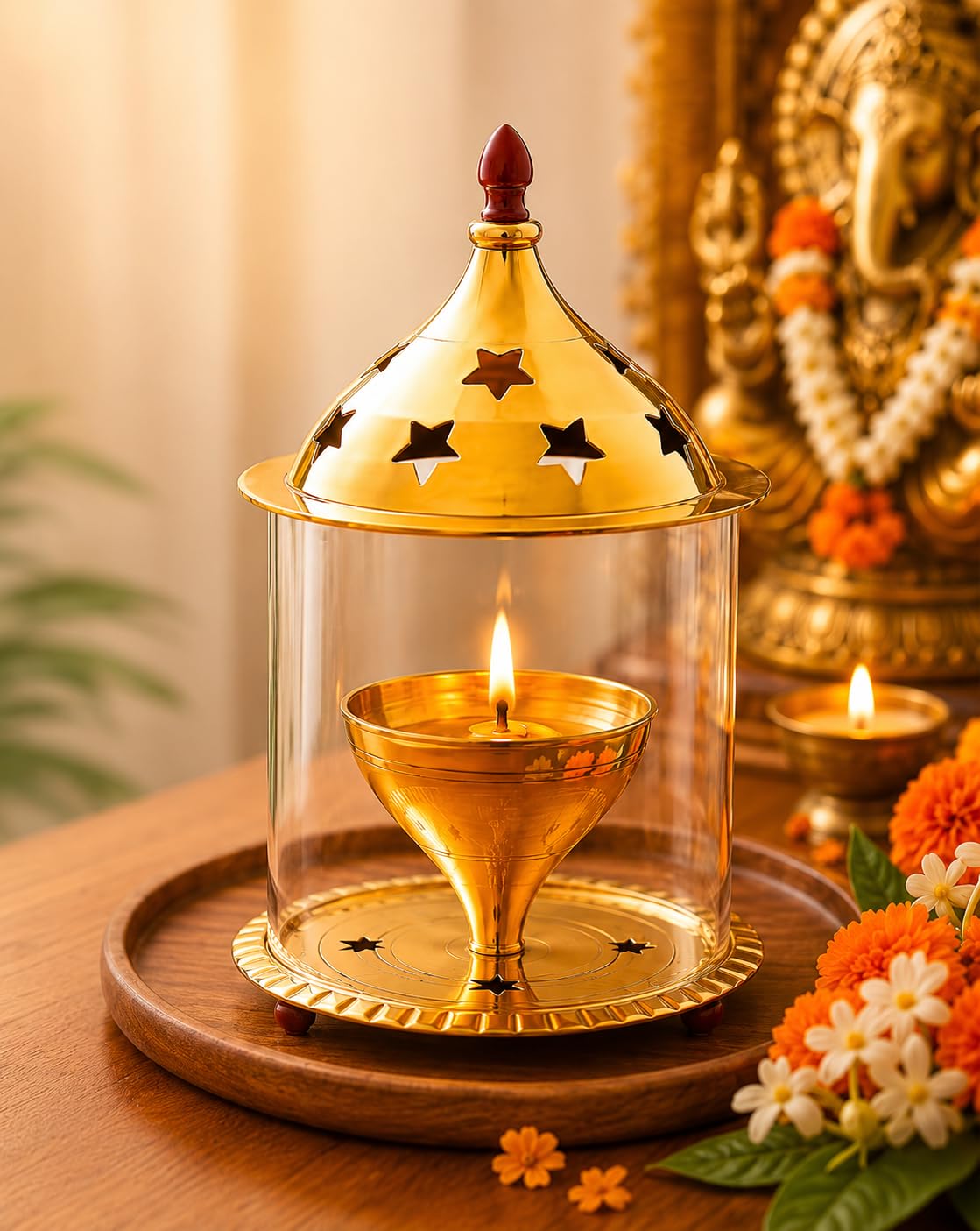 VEROFIVE Akhand Jyot Brass Diya, Medium – Puja & Festival Décor