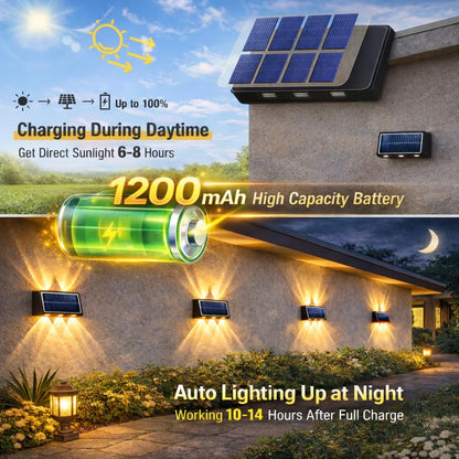 Gesto 6W Solar Wall Lights Outdoor Waterproof IP65, Warm White Up & Down Wall Lamp with 1200mAh Battery, Auto ON/Off Dusk to Dawn, Exterior Light for Garden Fence Gate Patio Pathway Elevation Balcony