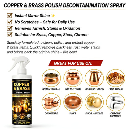 Copper & Brass Cleaning Spray for Utensils and Home Decor, Shine & Restore Formula, Removes Tarnish, Easy Spray & Wipe Cleaner, Suitable for Kitchen and Daily Use, Each 200ml, Pack of 4