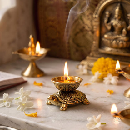 BEHOMA Handcrafted 100% Pure Brass Turtle Diya for Pooja & Home Temple