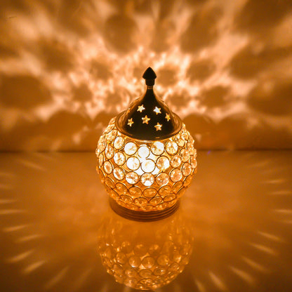 Collectible India Brass Akhand Diya for Puja Big Size, Crystal Oil Lamp Diyas, Tea Light Holder,Puja Lamp Diwali Lights for Decoration (Large 17 X 14.5 cm), Gold (DFBS120L)