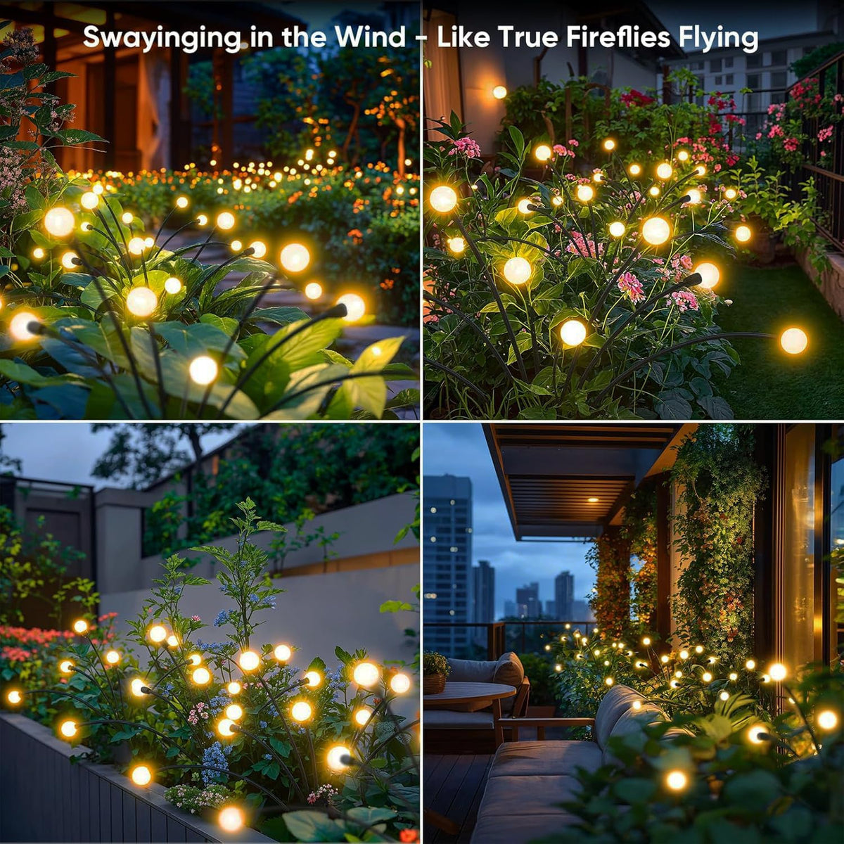 OBSYDIUM Solar Garden Lights Outdoor, Firefly Starburst Swaying LED, IP65 Waterproof, Auto On/Off, Warm White Home Balcony Plant Pot Lights for Terrace Pots Decoration (2, Medium)
