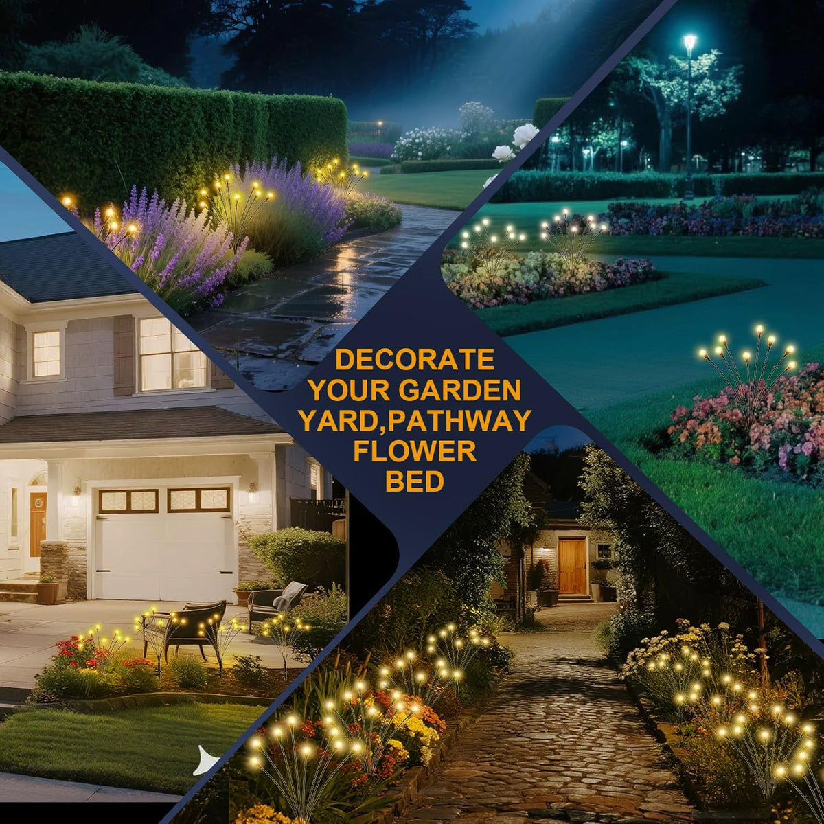 OBSYDIUM Solar Garden Lights Outdoor, Firefly Starburst Swaying LED, IP65 Waterproof, Auto On/Off, Warm White Home Balcony Plant Pot Lights for Terrace Pots Decoration (2, Medium)
