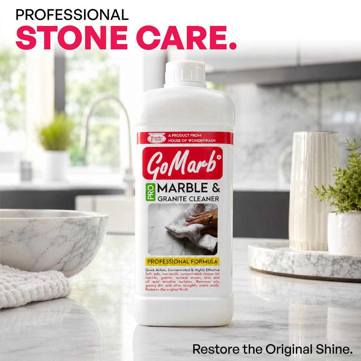GoMarb Pro Marble & Granite Cleaner (500ml) Concentrated | Non-Acidic, Safe for Delicate Surfaces | Cleans & Restores Shine on Marble, Granite, Tiles, and Stone Surfaces | Made in India