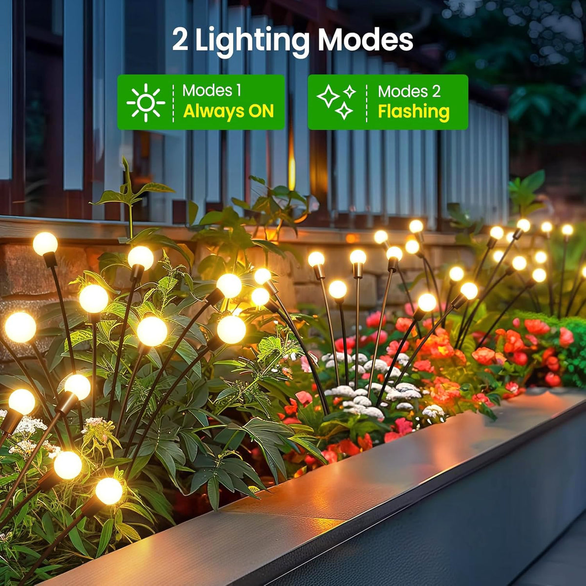 OBSYDIUM Solar Garden Lights Outdoor, Firefly Starburst Swaying LED, IP65 Waterproof, Auto On/Off, Warm White Home Balcony Plant Pot Lights for Terrace Pots Decoration (2, Medium)