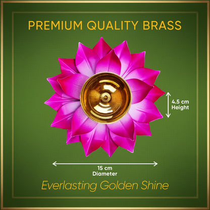 Dewa Brass Lotus Diya for Pooja & Home Décor | Handcrafted Deepak for Temple, Festivals & Diwali Gifting (15 cm, Pink, 1 Pc)