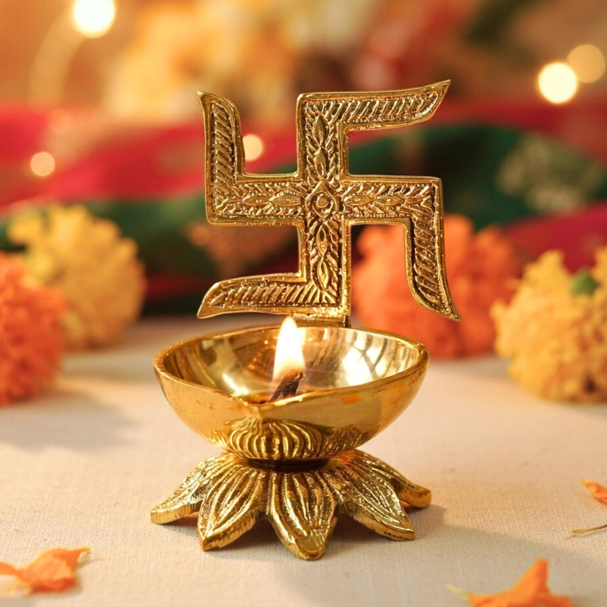 Behoma 100% Pure Brass Swastik Diya for Puja