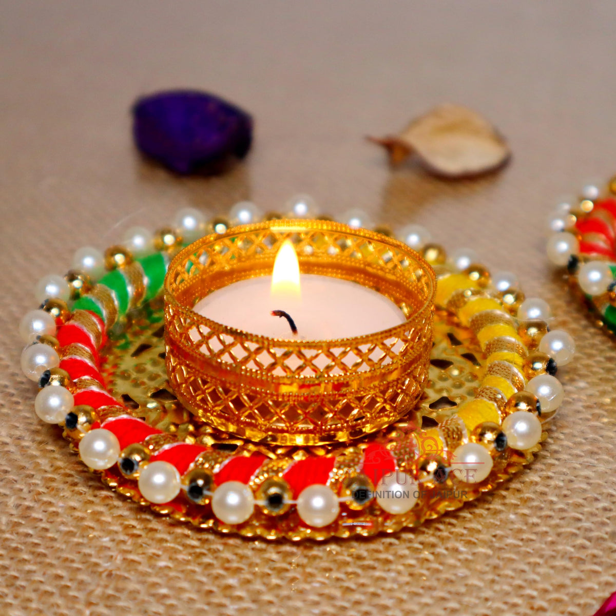 Jaipur Ace Diwali Decorative Tealight | Handmade Shell Conch Tealight Set | Diwali Decoration Set (Pack of 6) (Design 9)