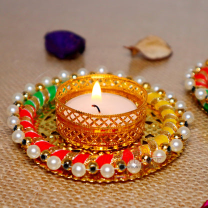 Jaipur Ace Diwali Decorative Tealight | Handmade Shell Conch Tealight Set | Diwali Decoration Set (Pack of 6) (Design 9)