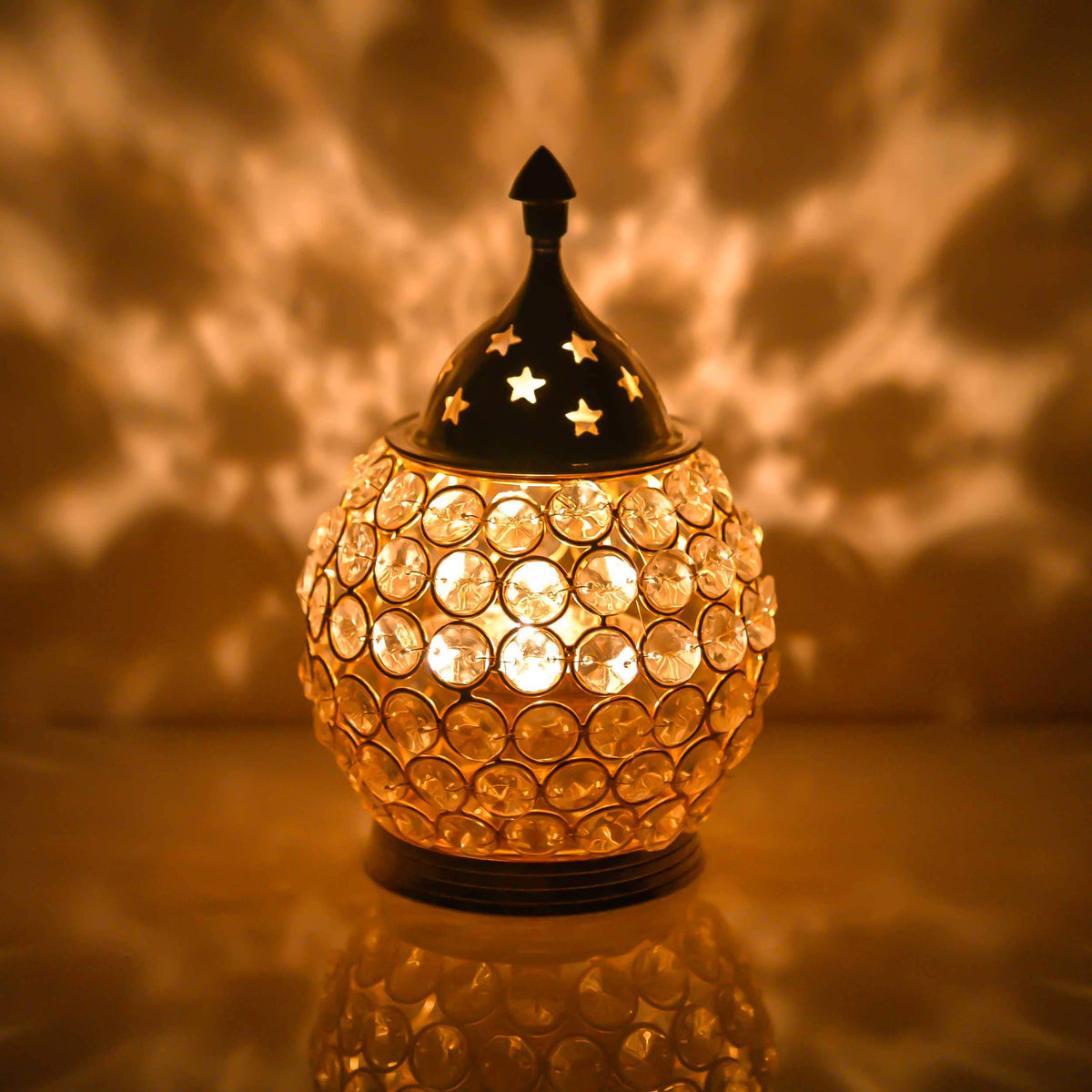 Collectible India Brass Akhand Diya for Puja Big Size, Crystal Oil Lamp Diyas, Tea Light Holder,Puja Lamp Diwali Lights for Decoration (Large 17 X 14.5 cm), Gold (DFBS120L)