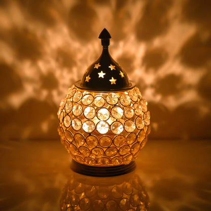 Collectible India Brass Akhand Diya for Puja Big Size, Crystal Oil Lamp Diyas, Tea Light Holder,Puja Lamp Diwali Lights for Decoration (Large 17 X 14.5 cm), Gold (DFBS120L)