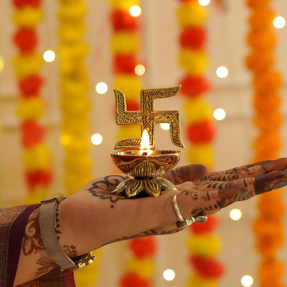 Behoma 100% Pure Brass Swastik Diya for Puja